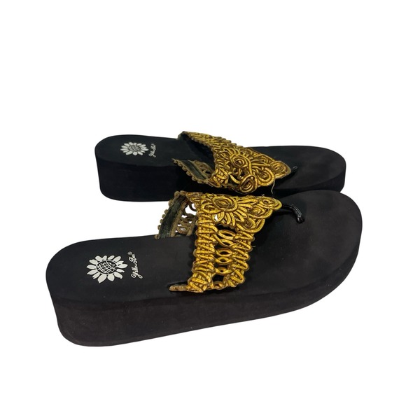 Yellow Box Brown Floral Woven Platform Thong Chunky Flip Flops Boho Y2K Size 8.5 - Picture 6 of 10